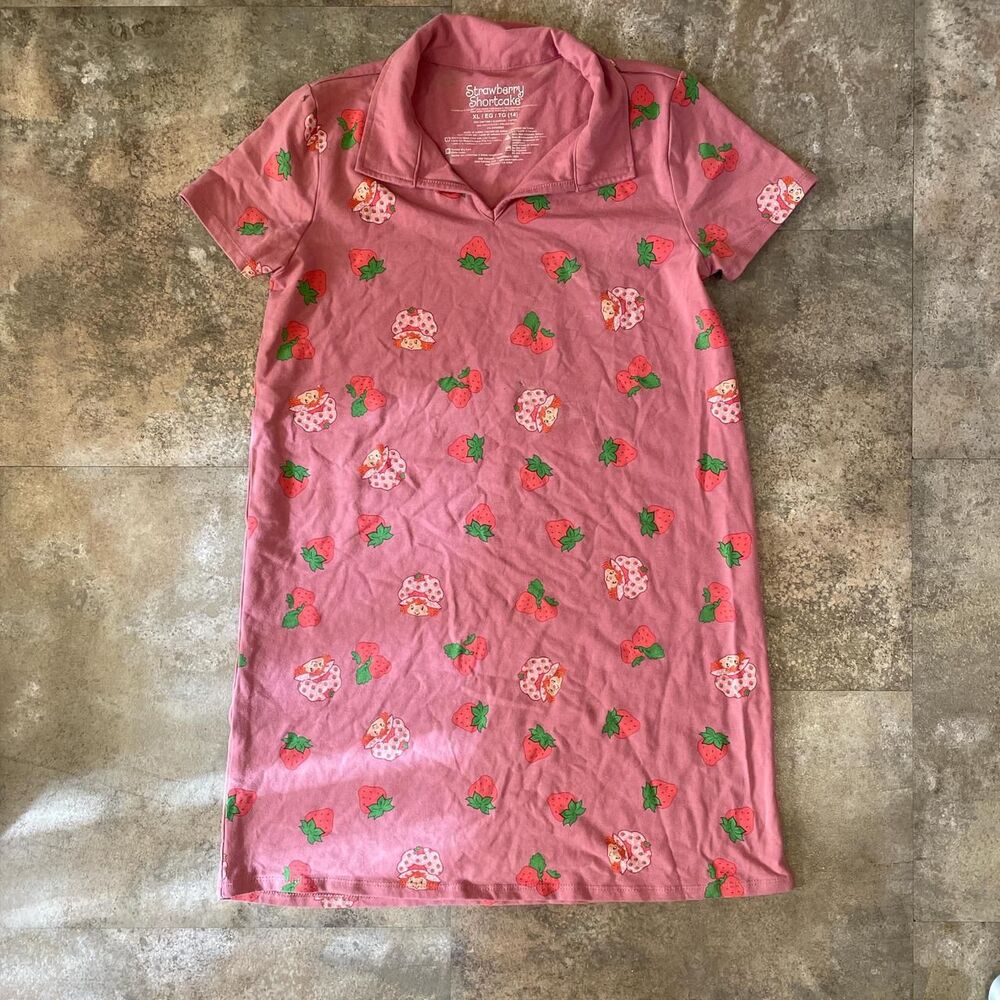 strawberry shortcake girls pink strawberry cartoon mini dress size small